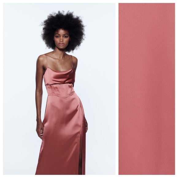 Zara Pink Satin Midi Dress - Picture 4 of 13